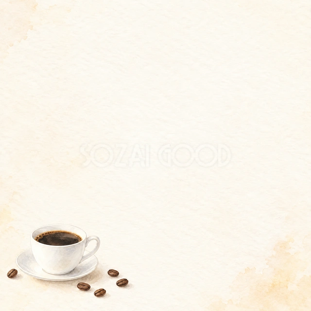 コーヒーと白い受け皿・左下の背景・正方形の背景