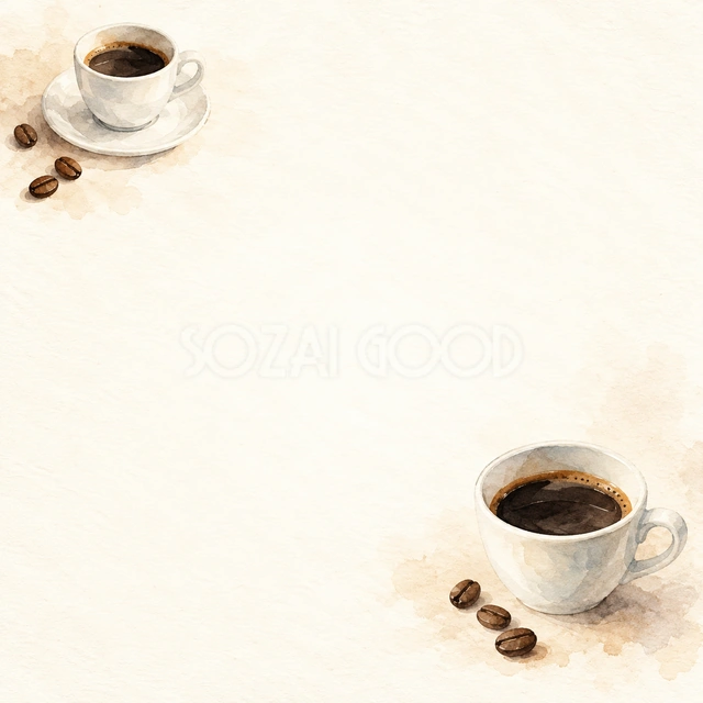 コーヒー豆・対角の飾りと明るい中央・正方形の背景