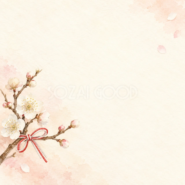 梅の花・左下の飾りと明るい余白・正方形の背景