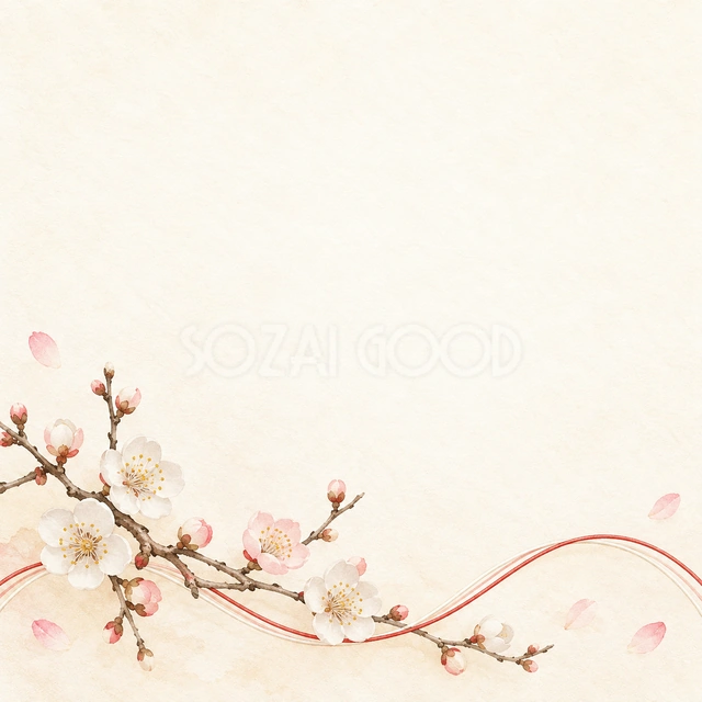 梅の花・低い飾りと広い余白・正方形の背景