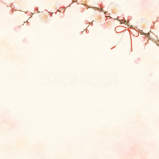 梅の花・上側の飾りと淡い光・正方形の背景