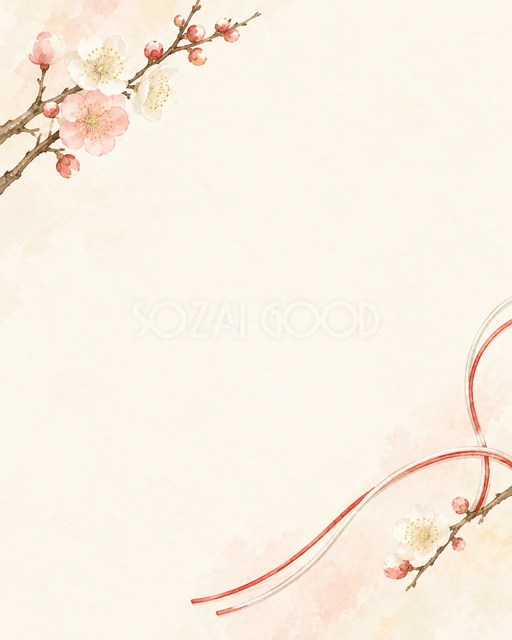 梅の花・対角に添えた縦長背景・縦長の背景