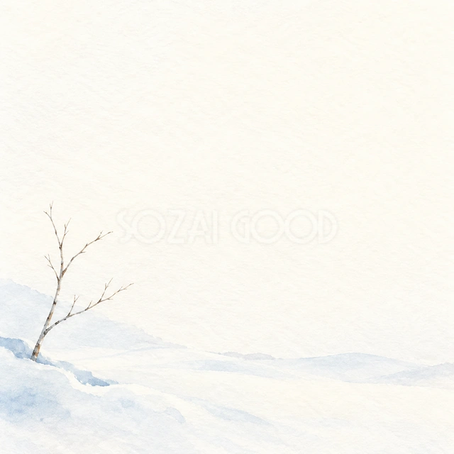 白い雪景色・左下の飾りと明るい余白・正方形の背景