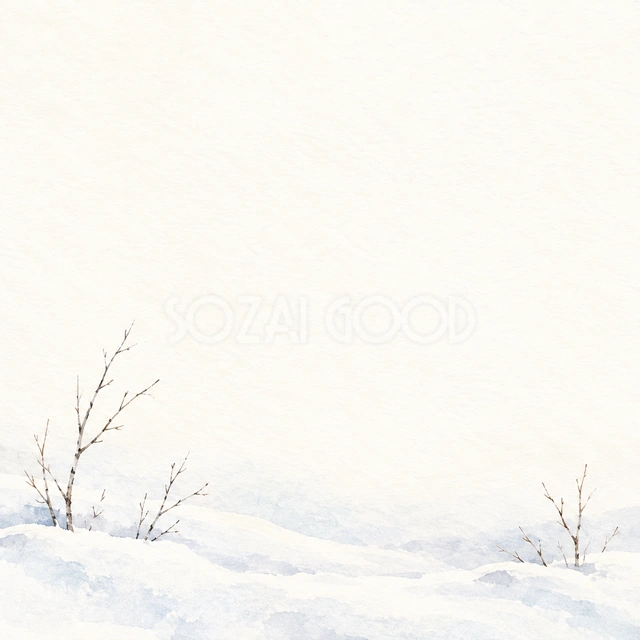 白い雪景色・低い飾りと広い余白・正方形の背景
