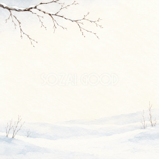 白い雪景色・上側の飾りと淡い光・正方形の背景