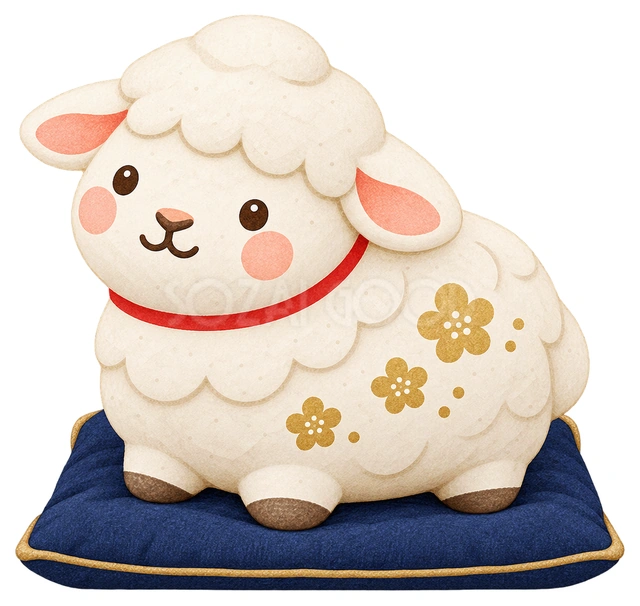 紺の座布団の羊飾り