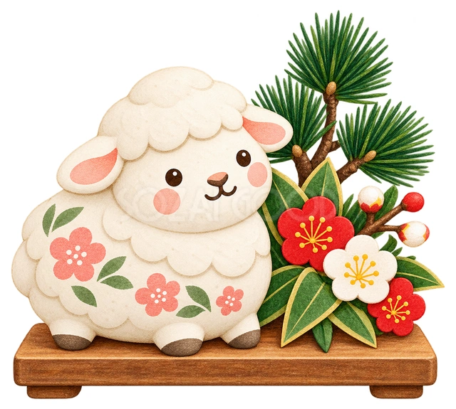 松竹梅と羊の干支飾り