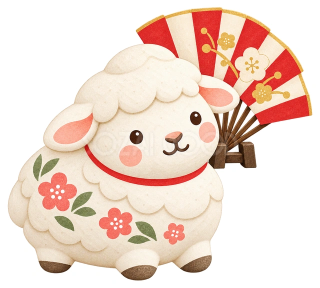 扇と羊の干支飾り