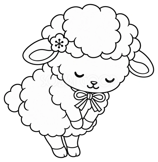 線画のお辞儀羊