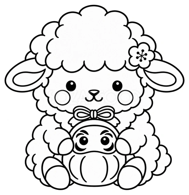 線画の羊とだるま