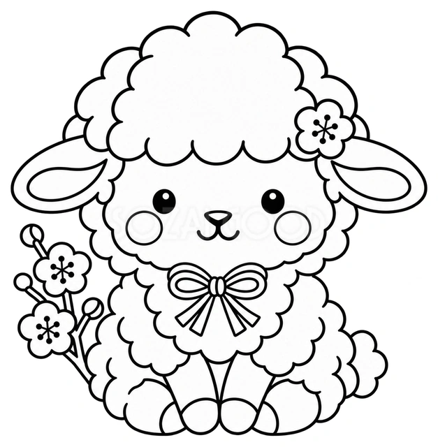 線画の羊と梅