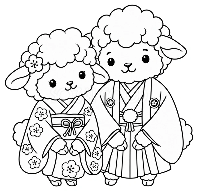線画の羊夫婦