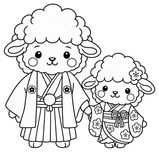線画の羊親子