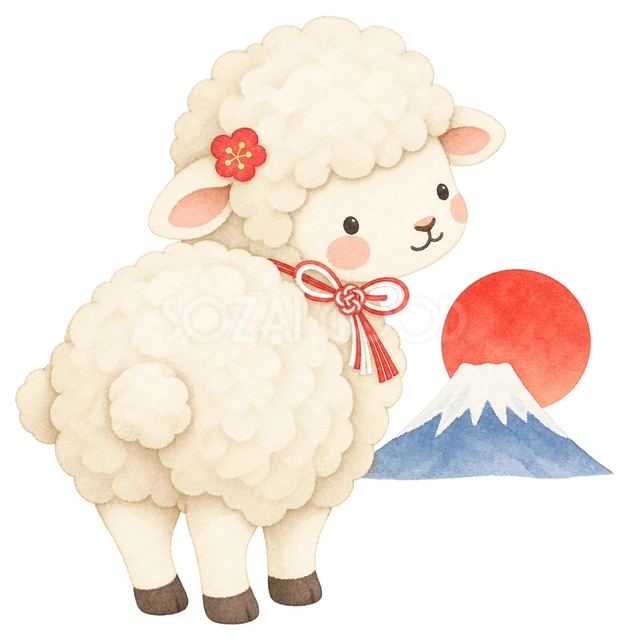 初日の出を迎える羊