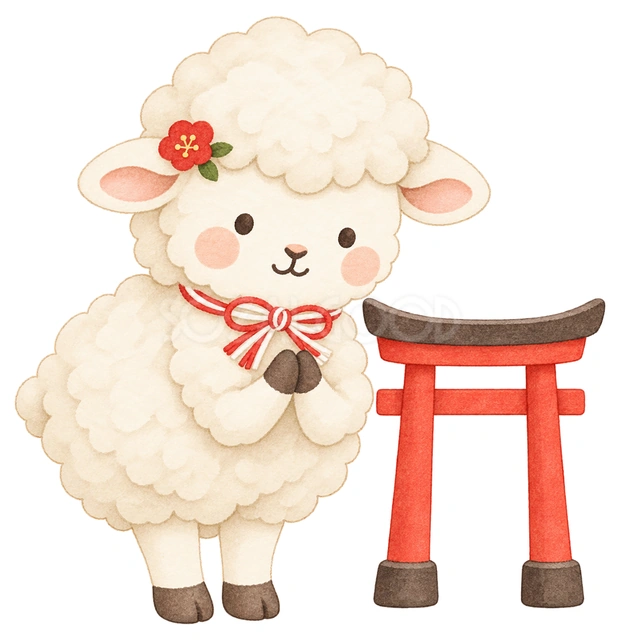初詣をする羊