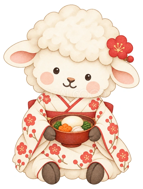 お雑煮を楽しむ羊
