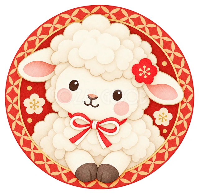 七宝の丸飾りと羊