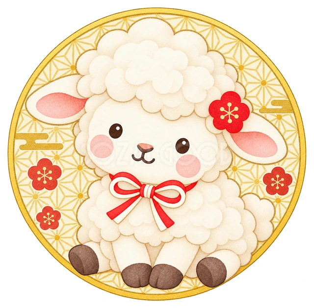 麻の葉の丸飾りと羊