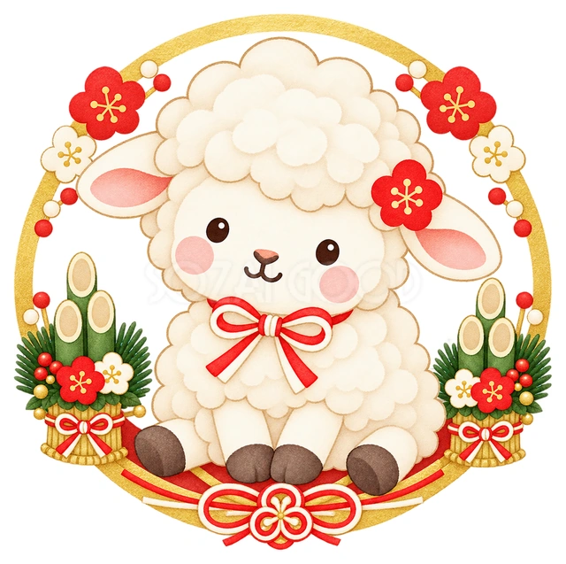 門松の丸飾りと羊