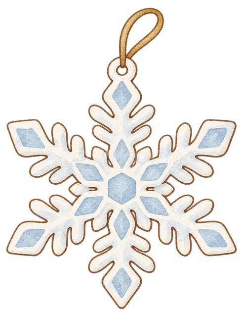 白い雪の結晶の飾りの水彩イラスト