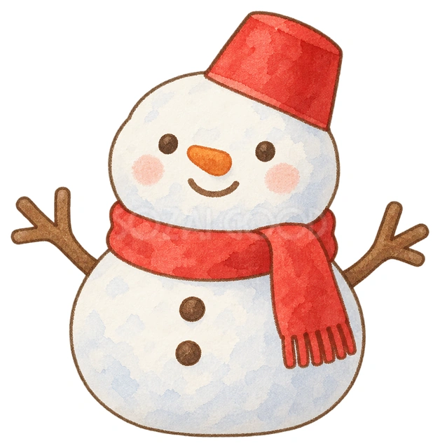 雪だるまの置物の水彩イラスト
