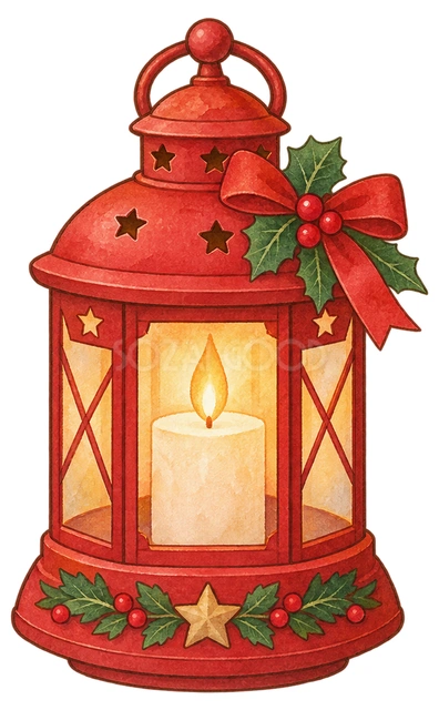 クリスマスのランタンの水彩イラスト