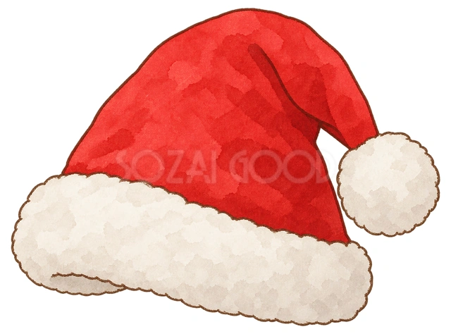赤いクリスマス帽子の水彩イラスト
