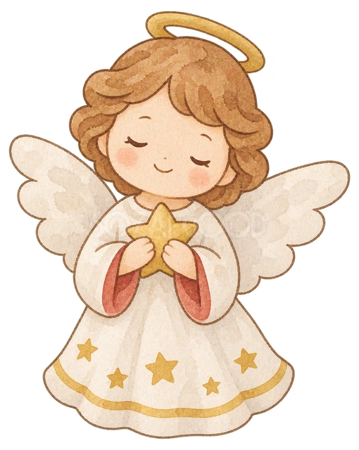 小さな天使の飾りの水彩イラスト