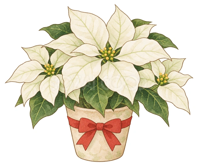 白いポインセチアの水彩イラスト