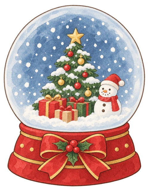 クリスマスのスノードームの水彩イラスト