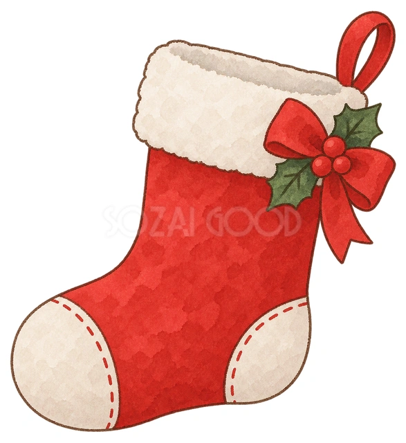 赤いクリスマス靴下の水彩イラスト