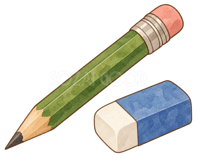 鉛筆と消しゴムの水彩イラスト
