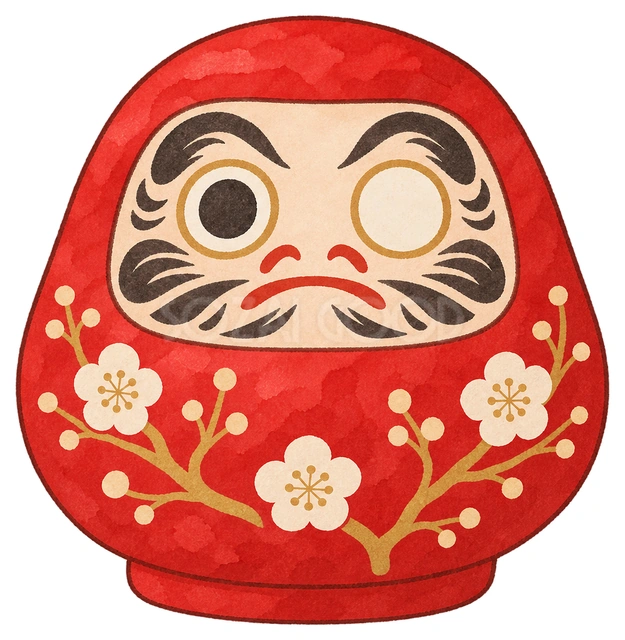片目の赤いだるまの水彩イラスト