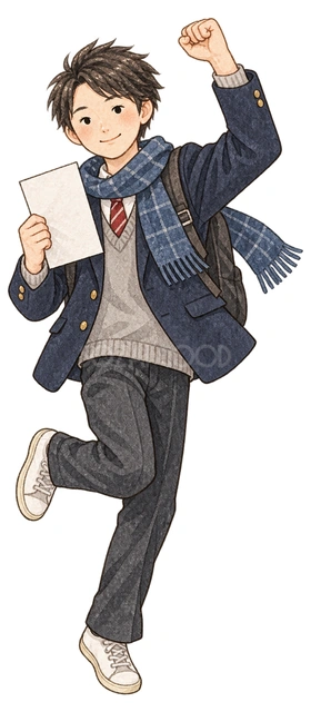 合格を喜ぶ男子学生の水彩イラスト