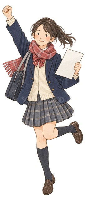 合格を喜ぶ女子学生の水彩イラスト