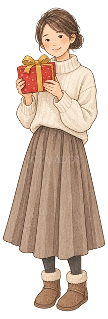 プレゼントを受け取る成人女性の水彩イラスト