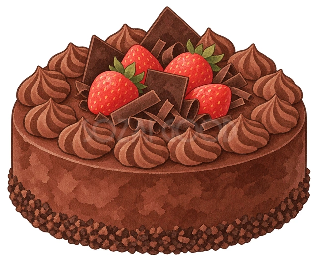 チョコレートの丸いケーキの水彩イラスト