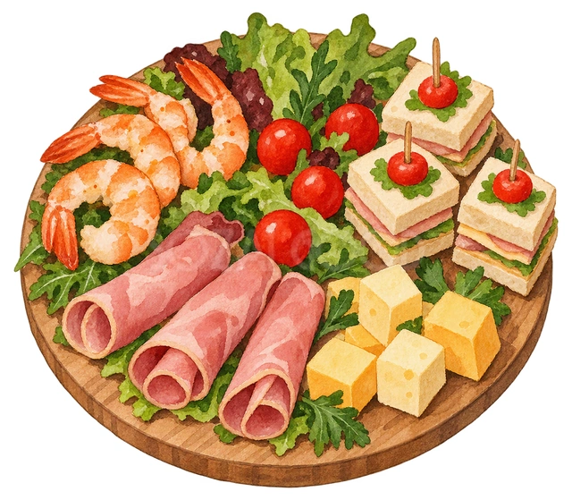 クリスマスのオードブル皿の水彩イラスト