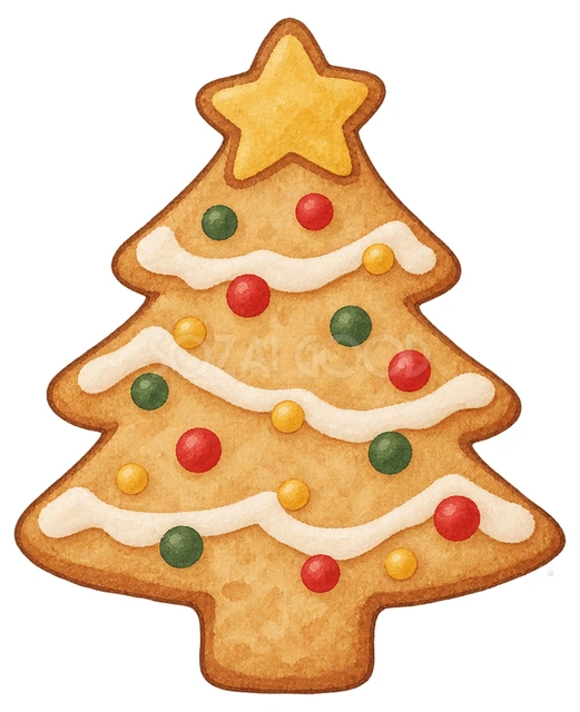 ツリー形クッキーの水彩イラスト