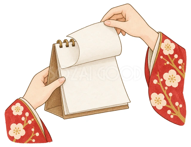 無地のカレンダーをめくる手の水彩イラスト