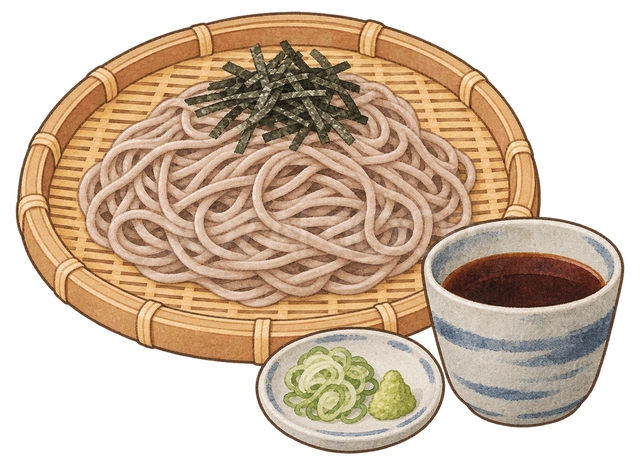 ざるそばの水彩イラスト