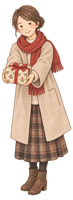 贈り物を渡す女性の水彩イラスト