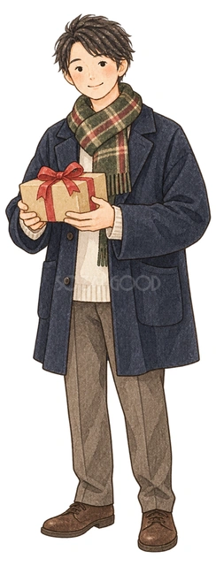贈り物を受け取る男性の水彩イラスト