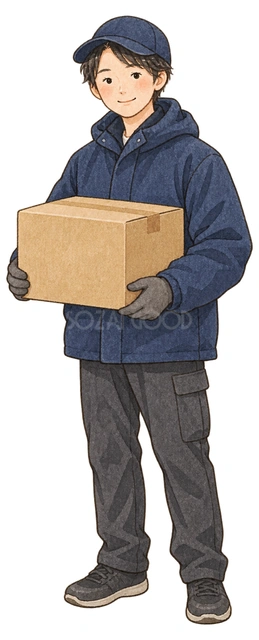 荷物を届ける配達員の水彩イラスト