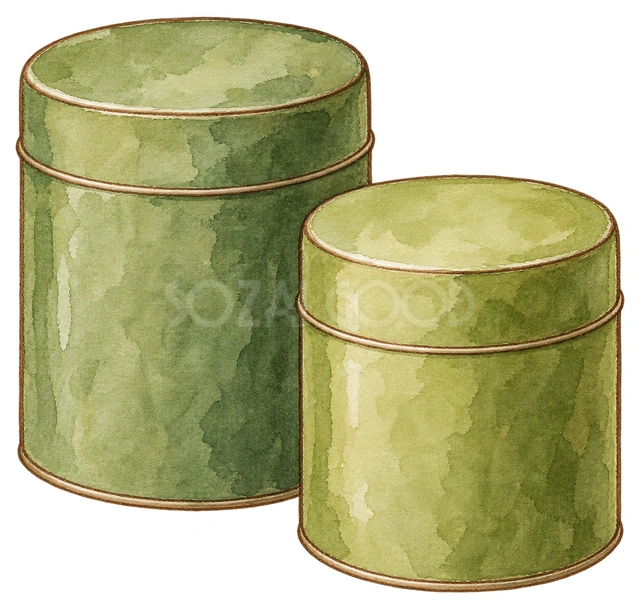 お茶の無地の缶二つの水彩イラスト