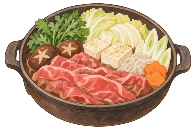 すき焼き鍋の水彩イラスト