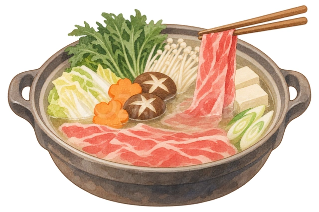 しゃぶしゃぶ鍋の水彩イラスト