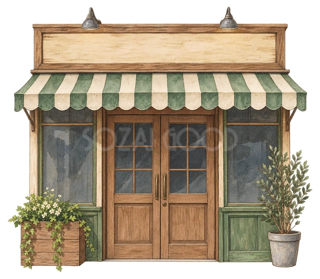 閉じた一般的なお店の入口の水彩イラスト