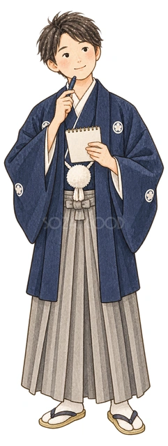 新年の目標を考える男子学生の水彩イラスト