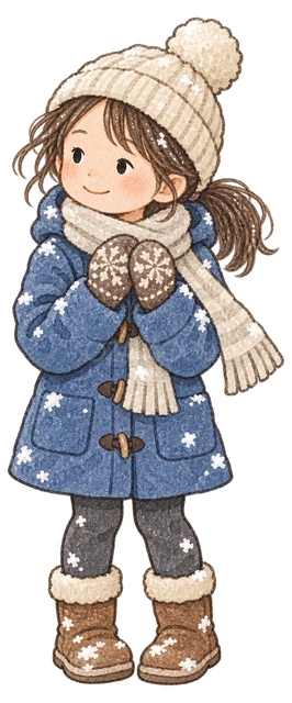 冬服の女の子の水彩イラスト